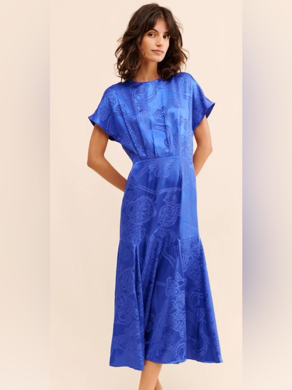 Never Fully Dressed Cobalt Blue Jacquard Midi Dress